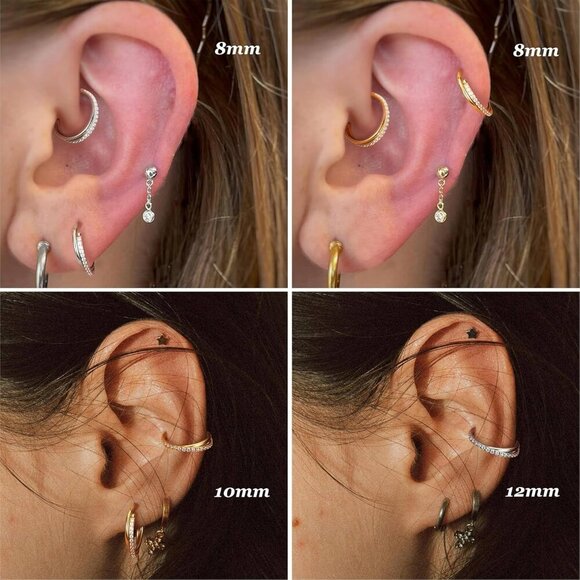 Clear CZ Nose Rings Hoop - 316L Surgical Steel Body Piercing Hoop Clicker 20G/18 - Picture 3 of 6